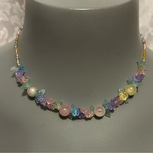 Vintage Y2K Flower/Beads/Butterfly Necklace, 16 Inches, Popular In 90s